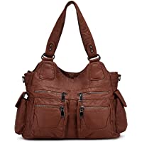  - BAIGIO Bolsos de Mujer Bolso de Hombro de Cuero PU Lavadas Suaves para Mujer Gran Capacidad Bolso de Mano con Multitud de Bolsillos con Cremalleras (Marron)